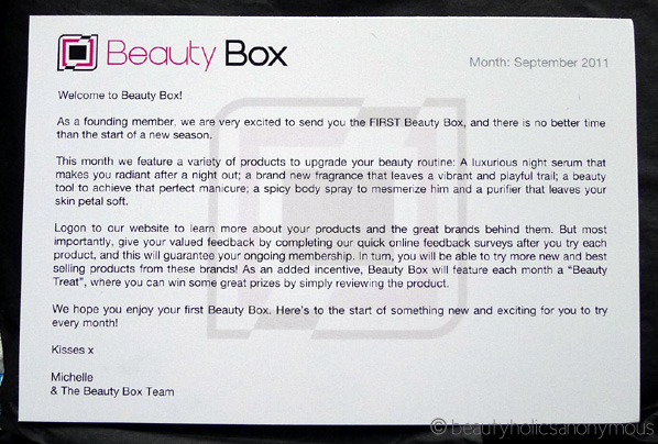 Beauty Box - Welcome Note