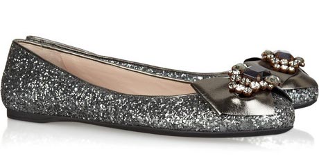 MIU MIU Swarovski crystal glitter-finish ballerina flats