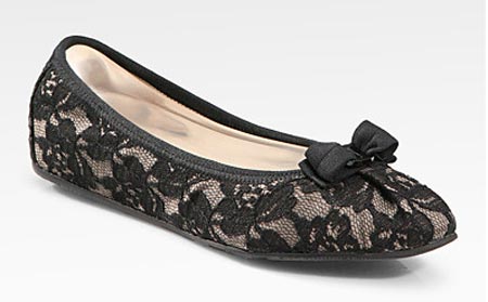 Salvatore Ferragamo - Lace and Silk Bow Ballet Flats