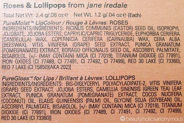 Jane Iredale Roses and Lollipops Ingredients