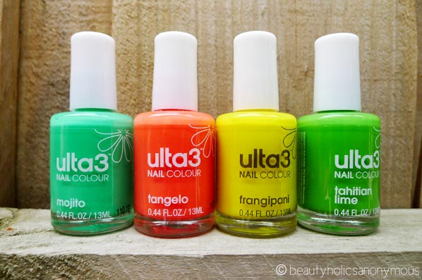 Ulta3 Nail Polishes in Mojito, Tangelo, Frangipani and Tahitian Lime