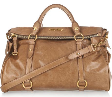 Miu Miu Bow-Embellished Glossed-Leather Tote