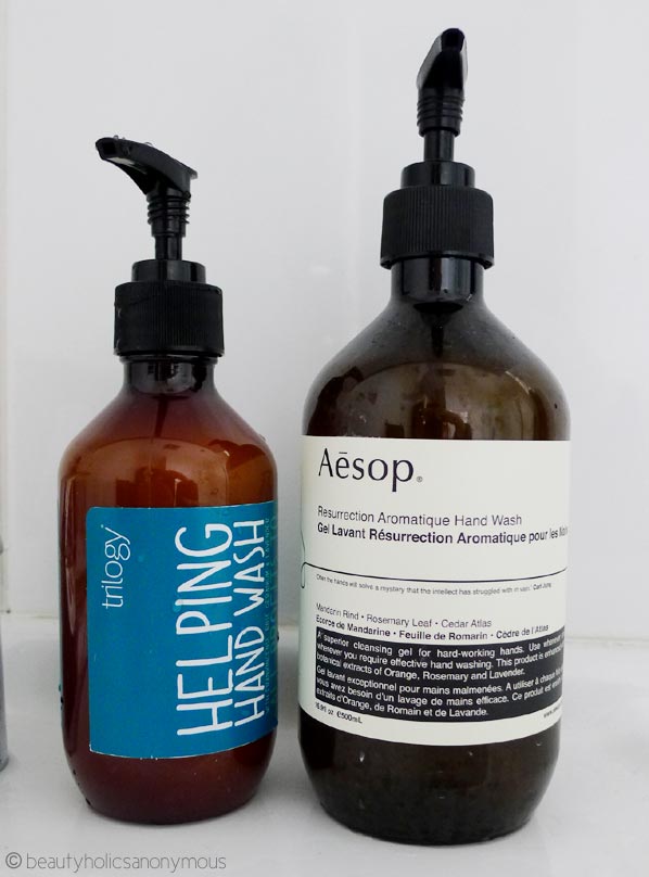 Trilogy Helping Hand Wash vs Aesop Resurrection Aromatique