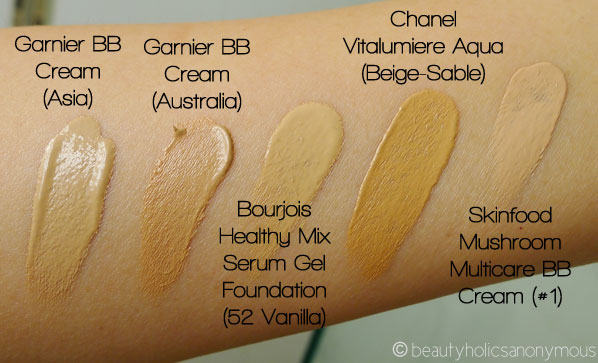 Garnier BB Creams: Asia vs Australia - Shade Comparison