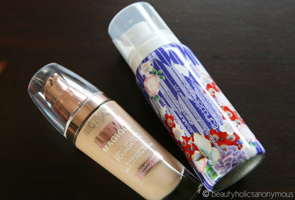 shu uemura UV Under Base Brightening Mousse and Loreal's Lumi Magique Foundation