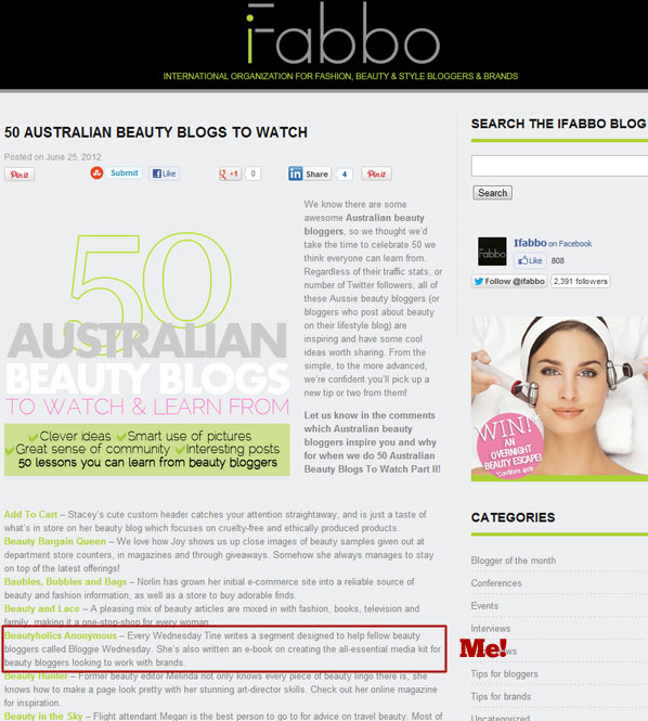 Beautyholics Anonymous in iFabbo's 50 Australian Beauty Blogs to Watch