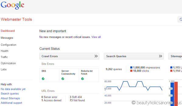 Google Webmaster Tools Dashboard