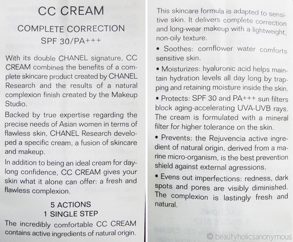 Chanel CC Cream Description