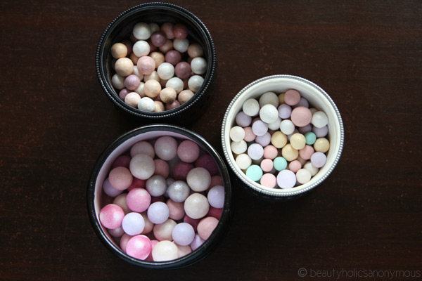 Comparison of Guerlain's Meteorites Perles du Paradis, Perles Teint Rose and Perles du Dragon