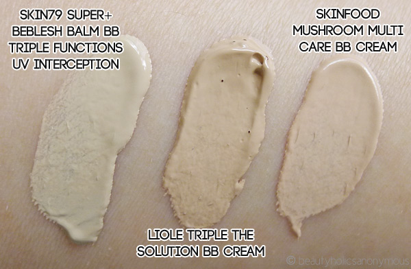 BB Creamology: Skin79, Liole and Skinfood Swatches