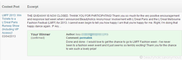 LMFF 2013 L'Oreal Paris Runway Show Tickets Giveaway: And We Have A Winner! 