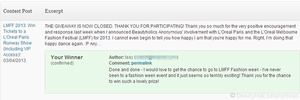 LMFF 2013 L'Oreal Paris Runway Show Tickets Giveaway: And We Have A Winner! 