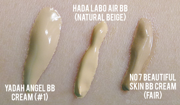 Yadah Angel BB Cream, Hada Labo Air BB, No7 Beautiful Skin BB Cream Swatches
