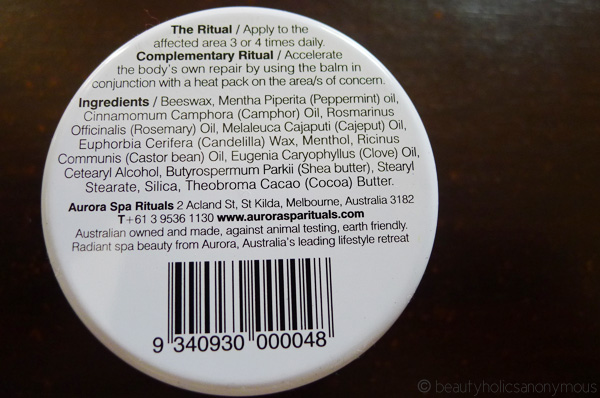 Aurora Spa Rituals Rosemary & Clove Thermal Balm Ingredients