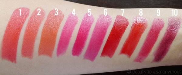 My Top Ten Bright Lipsticks Swatches