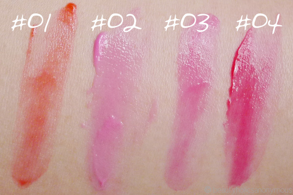 Estee Lauder's Pure Color Cello Shots Cheek Rushes in X-Pose Rose, Pink Patent, Hot Fuse and Techno Jam Swatches