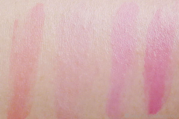 Estee Lauder's Pure Color Cello Shots Cheek Rushes in X-Pose Rose, Pink Patent, Hot Fuse and Techno Jam Swatches