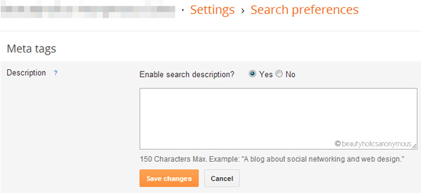 Blogger Meta Tags Meta Description