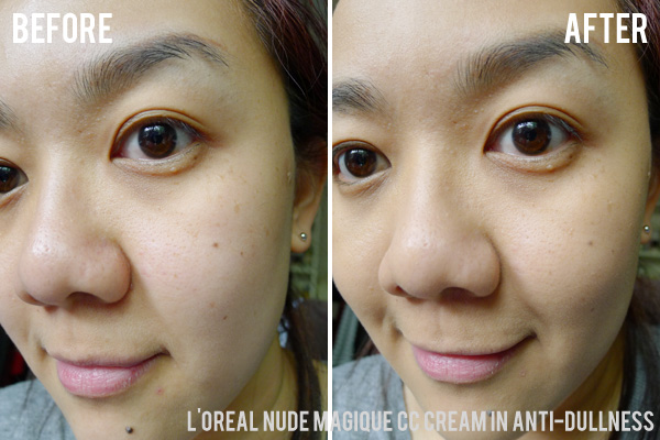 L'Oreal Nude Magique CC Creams in Anti-Dullness Before and After