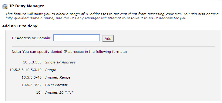cPanel IP Deny Manager