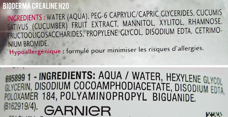 Garnier Micellar Cleansing Water and Bioderma Crealine H20 Ingredients