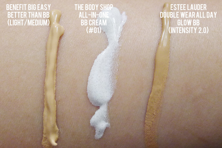 BB Creamology: Estée Lauder, The Body Shop and Benefit Swatches