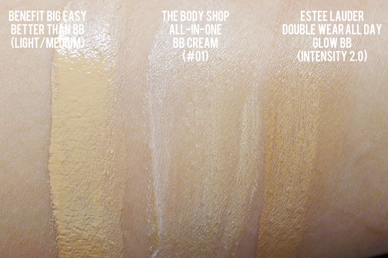 BB Creamology: Estée Lauder, The Body Shop and Benefit Swatches