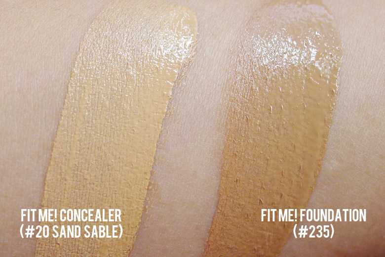 Maybelline Fit Me Concealer and Foundation Swatches