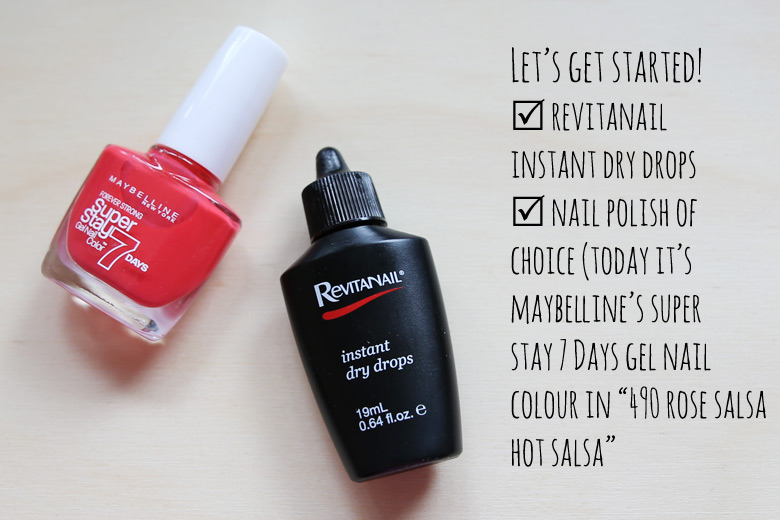 Revitanail Instant Dry Drops and Maybelline Super Stay 7 Days Gel Nail Color in Rose Salsa Hot Salsa