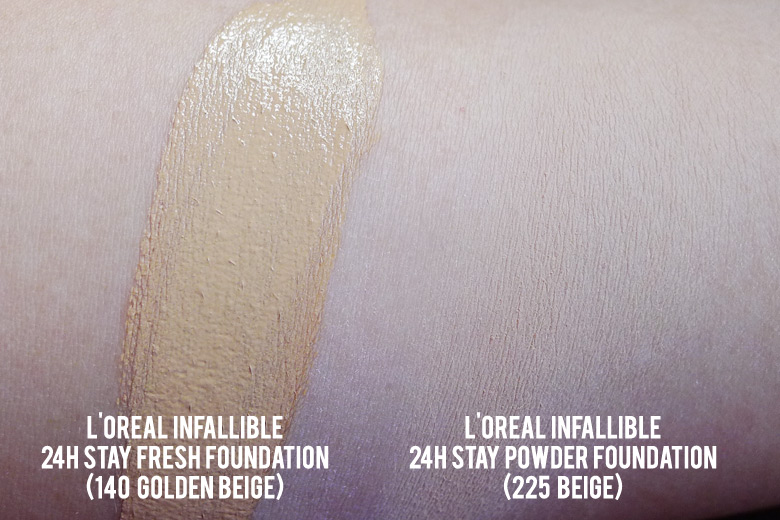 L'Oreal Paris Infallible 24H Stay Fresh Foundation and Powder Foundation Swatches