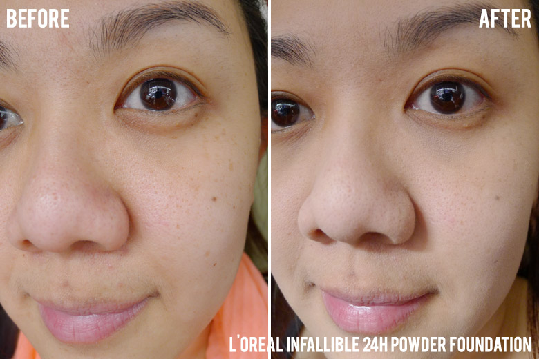 L'Oreal Paris Infallible 24H Stay Fresh Foundation and Powder Foundation Before and After