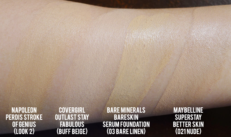 Napoleon Perdis Stroke of Genius Liquid Cashmere Foundation Swatch Comparison