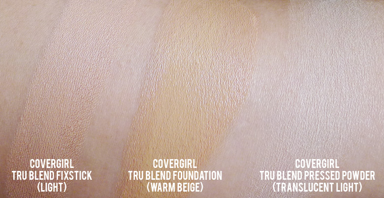 Covergirl TruBlend Concealer, Foundation, Pressed Powder Swatches