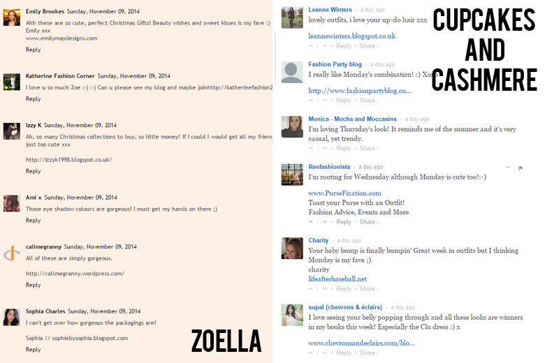 Comments in Zoella and Cupcakes and Cashmere Blogs