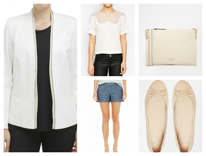 Styling the white blazer: white jacket with shorts