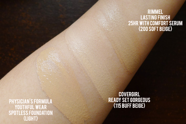 Physicians Formula Youthful Wear Spotless Foundation Swatch Comparison
