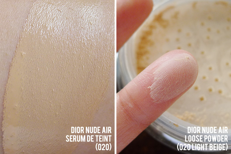 Dior Nude Air Serum de Teint and Healthy Invisible Glow Loose Powder Swatches