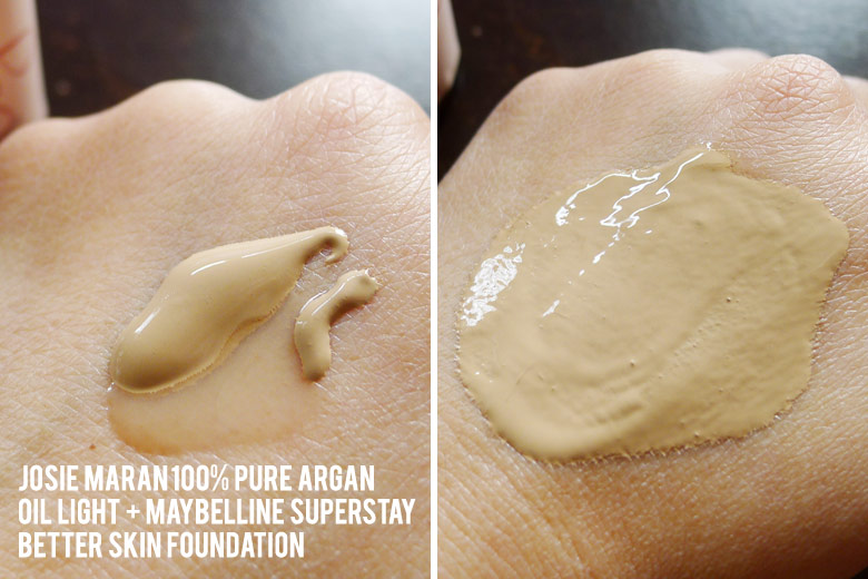 Mixing Maybelline Superstay Better Skin Foundation With Josie Maran's Pure Argan Oil Light