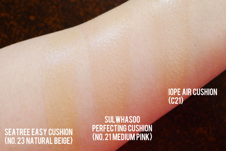 Seatree Easy Cushion Foundation Swatch Comparison